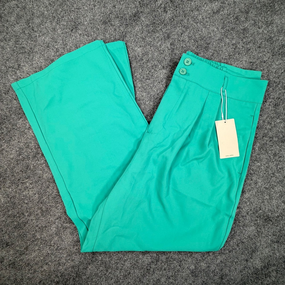 Halara Womens XL Teal Green Wide Leg Pleated High Waist Trousers Pants 0876